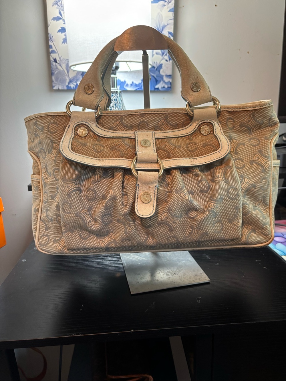 RARE Archival Y2K Vintage CELINE C Macadam Boogie Bag Handbag Satchel Blue/Cream